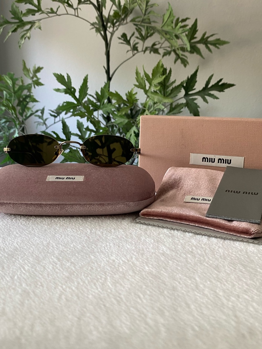 Miu Miu Rimless Narrow Oval Sunglasses | SMUA54, Old Gold/Dark Brown
